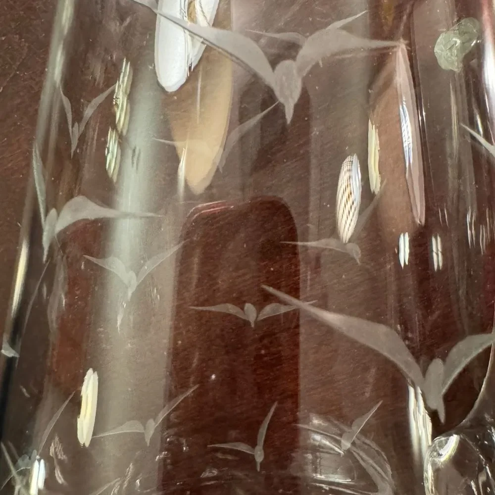 Vintage Mid Century Etched Glass Seagull Pitcher